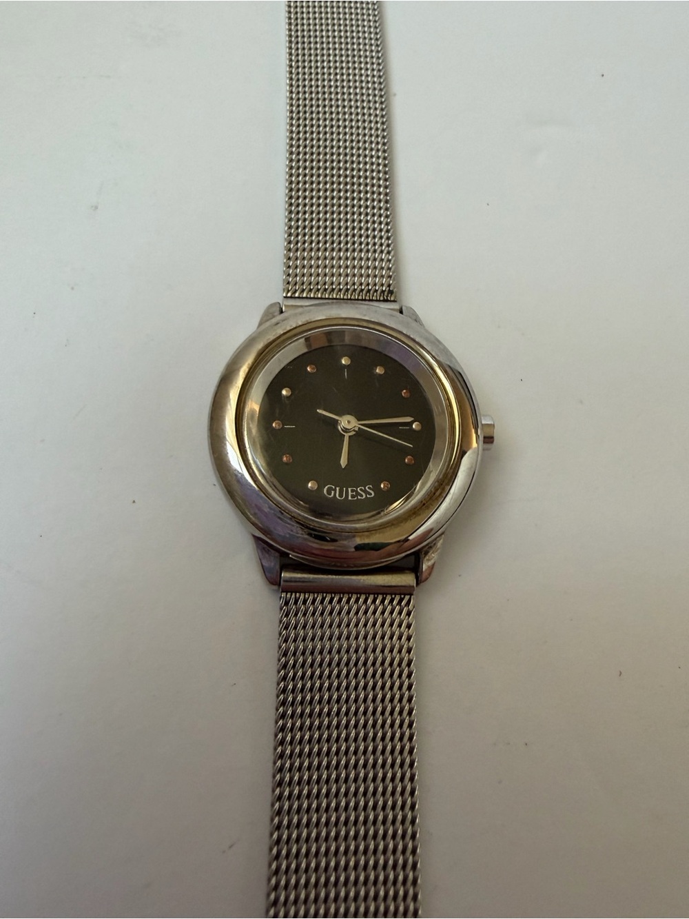 Guess Silver Stainless Steel Small Watchface Womens, New Battery, Works!